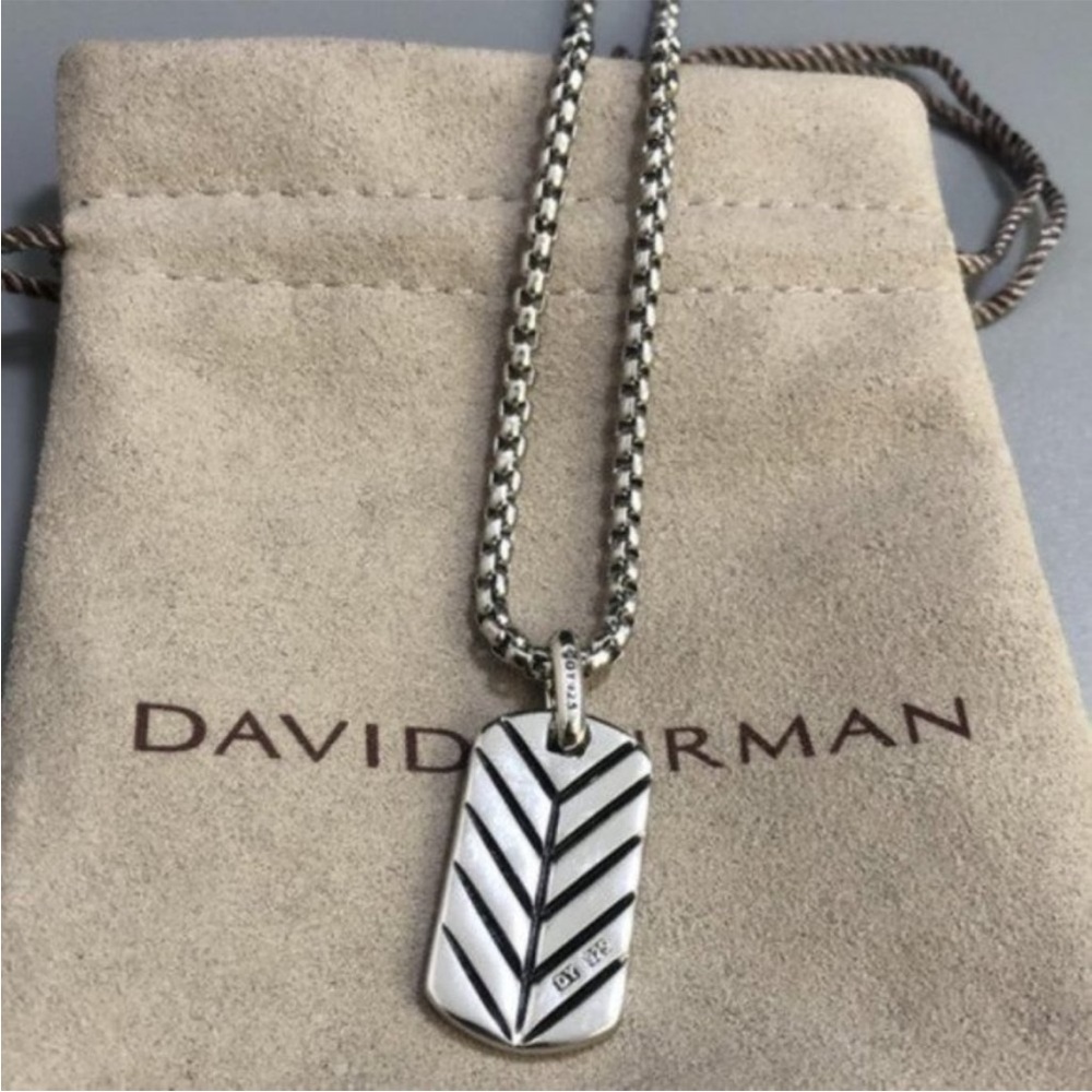 David Yurman Silver Necklace with Black Pendant - Picture 5 of 7